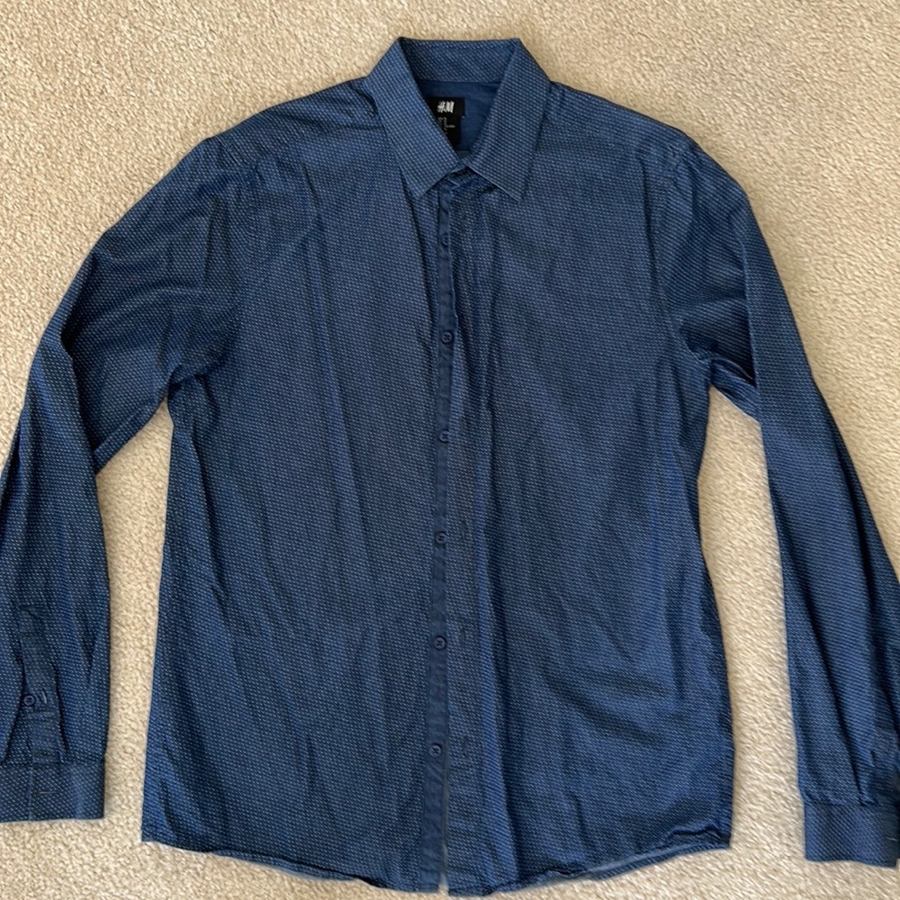 Men’s Navy with white dot Casual Button Down